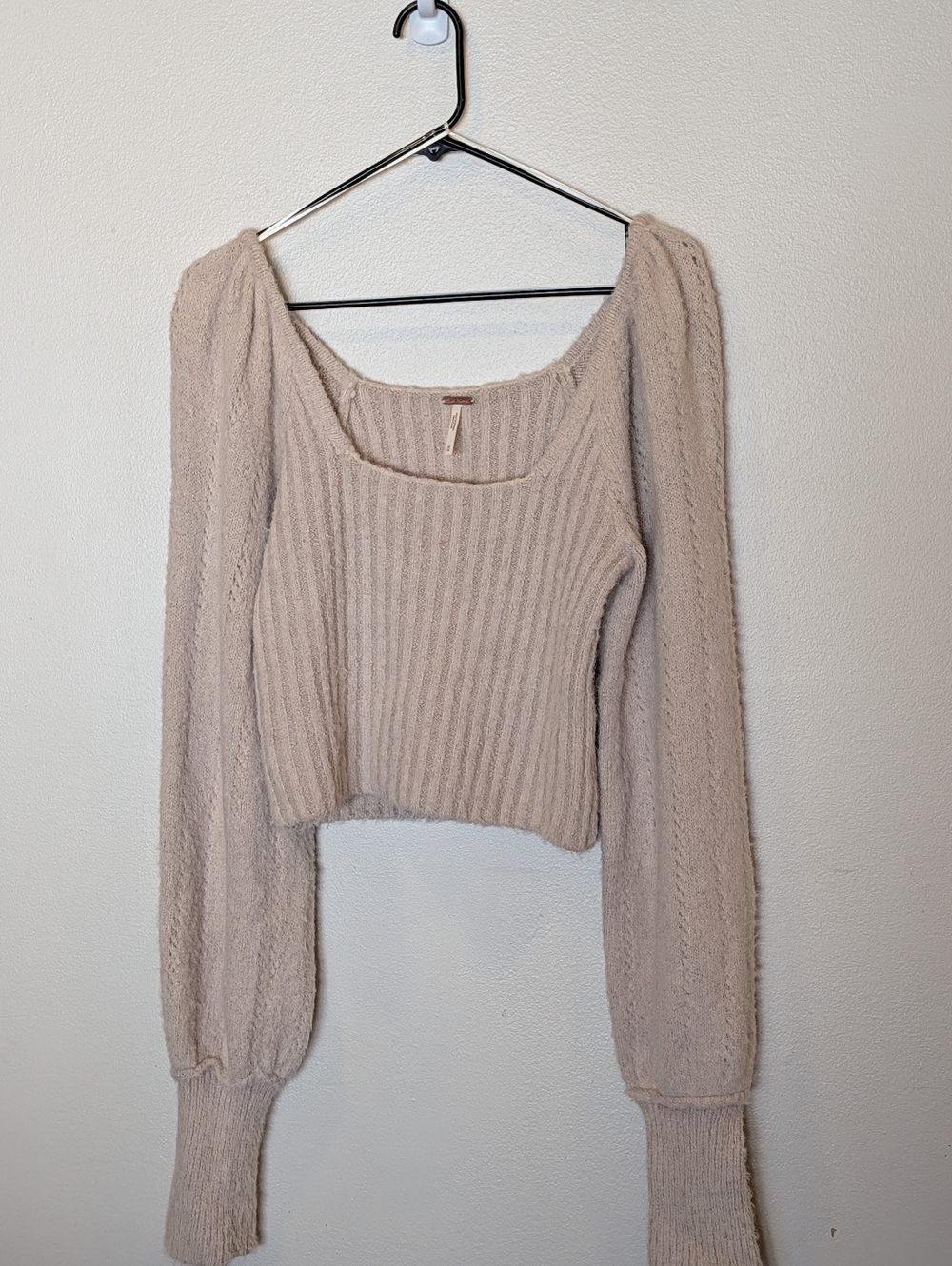 Free People Katie Pullover Square Neck Balloon Long Sleeve Pullover Sweater M - Picture 2 of 6